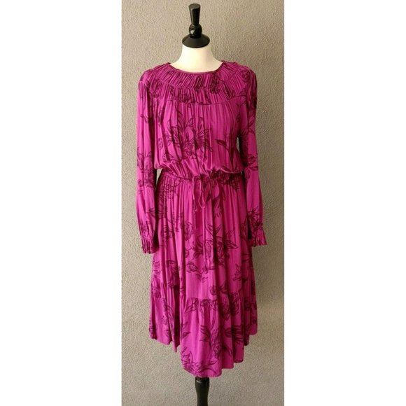 A New Day Magenta Floral Bohemian Style Long Sleeve Midi Dress Size L - Picture 8 of 9